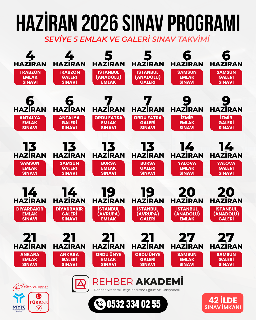 haziran ayı sınav takvimi